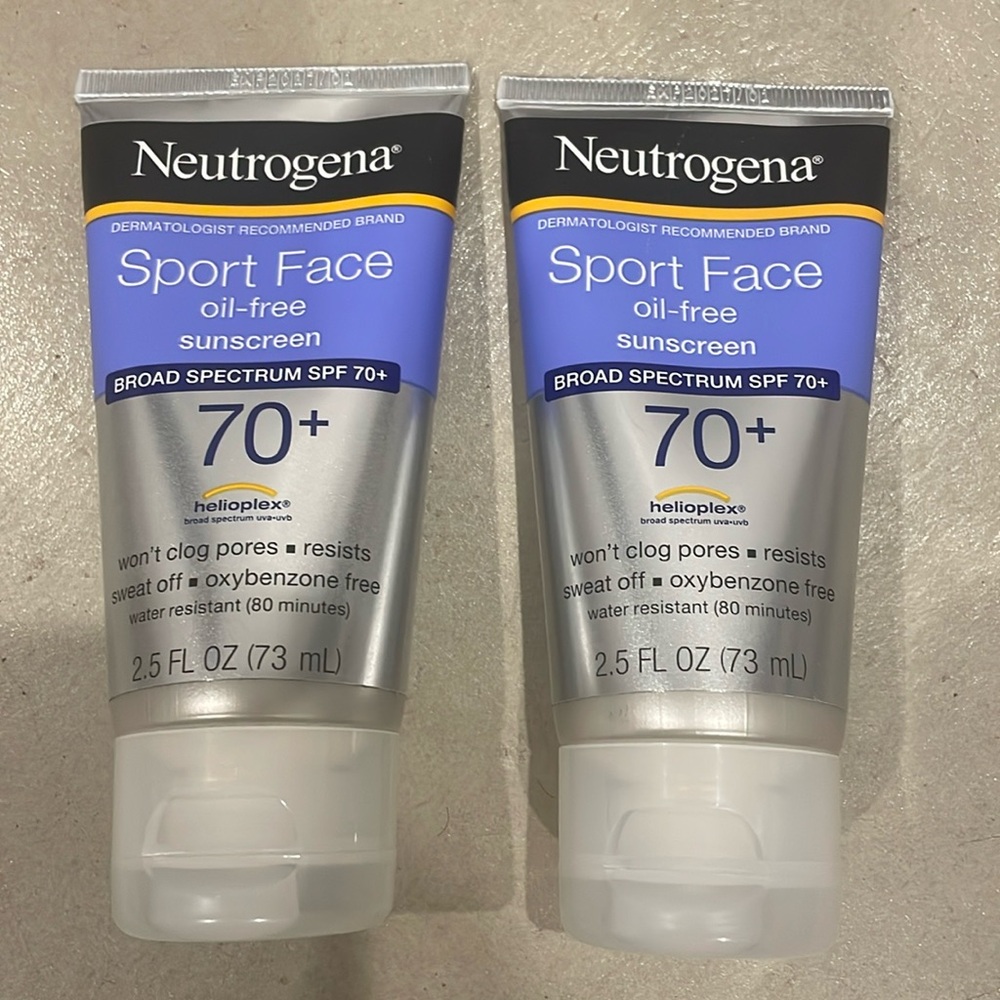 2 NEW Neutrogena Sport Face Sunscreens SPF 70+, Oil-Free